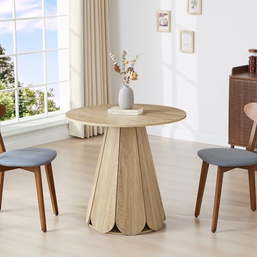 Image of 31.5 inch Round Dining Table for 2-4 People, Modern Small Kitchen & Dining Room Table with Pedestal Base, Space Saving Farmhouse Wood Table for Apartment & Small Spaces, Natural