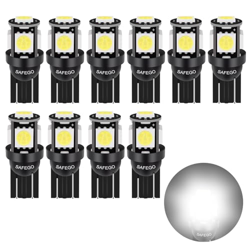 Safego 10x T10 W5W LED Bombillas Exteriores 5 SMD 5050 Luz Coche 194 168 Wedge Lampara Trasera Lámpara Blanco Xenon Luz de Interior para Coches Luces de la Matrícula Luces Laterales 12V