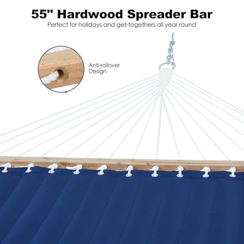 Image of GAFETE Hammock 2 Person Quilted Fabric Hammocks for Outside, Double 12ft Hammocks with Spreader Bar, Large Removable Pillow, Storage Bag, Carabiners, Max 475 lbs Capacity (Dark Navy)