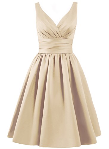 JAEDEN Bridesmaid Dress Short Prom Dresses Gown Satin Evening Party Dress V Neck Bridesmaid Dresses Champagne US4