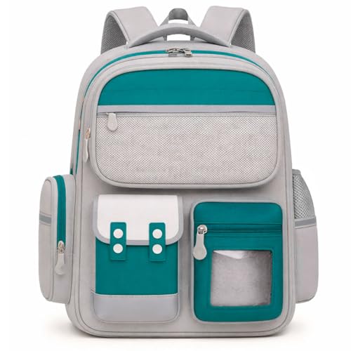 Mochila Juvenil Grande Escolar Estudante Alça Acolchoada (Cinza e Verde)