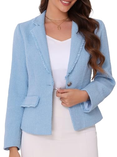Allegra K Tweed Blazer for Women Open Front Long Sleeve Casual Elegant Work Business Jacket