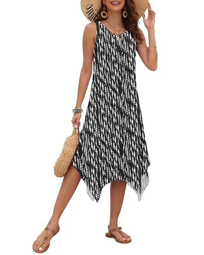 Image of AUSELILY Women's Summer Dresses Casual Sleeveless Midi Tank Beach Dress | Women's Asymmetrical Hem Sundress with Side Pockets, Great for Beach, Vacation & Daily Wear