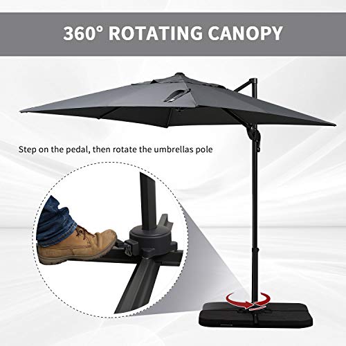 Outsunny 8 X 8Ft Cantilever Patio Umbrella Square Offset Umbrella Outdoor Market Hanging Umbrella With 360° Rotation, 5 Adjustable Tilt Angles For Deck, Lawn, Backyard And Pool, Dark Gray #TOP3