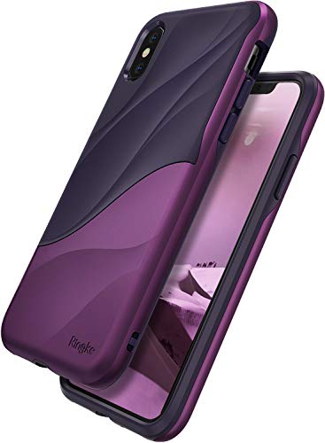 Ringke Wave Case Compatible with iPhone X iPhone 10, Qi Wireless Charge Compatible Dual Layer Heavy Duty Textured Shock Absorbent Drop Resistant Protection Design Cover - Metallic Purple