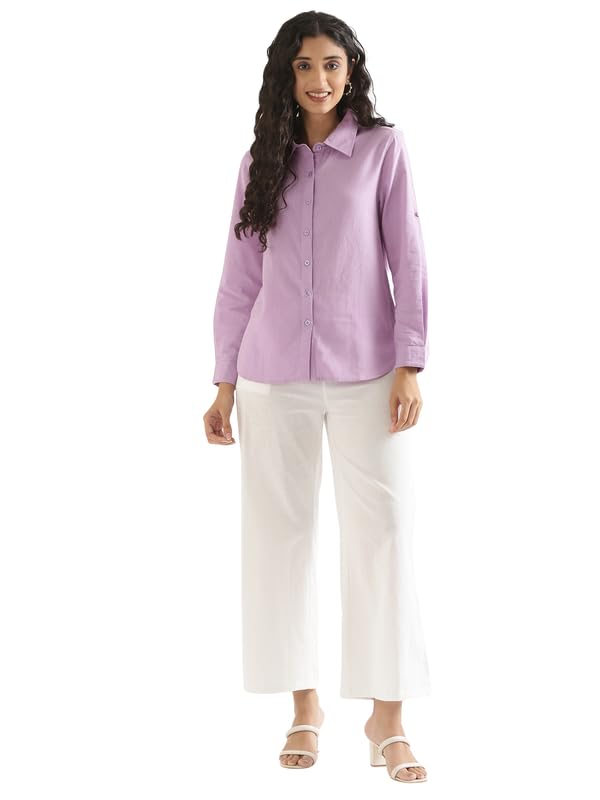 Image of SAADAA Women's Relaxed Fit Mid Rise Airy Linen Wide Leg Pants, High Waist Trousers for Formal, Casual & Office Wear