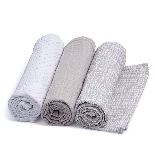 Urban Kanga Mousseline Doek Vierkanten 70 X 70 cm voor Baby cm Pack van 3 (28 x 28 inch) (Grijs Mesh)