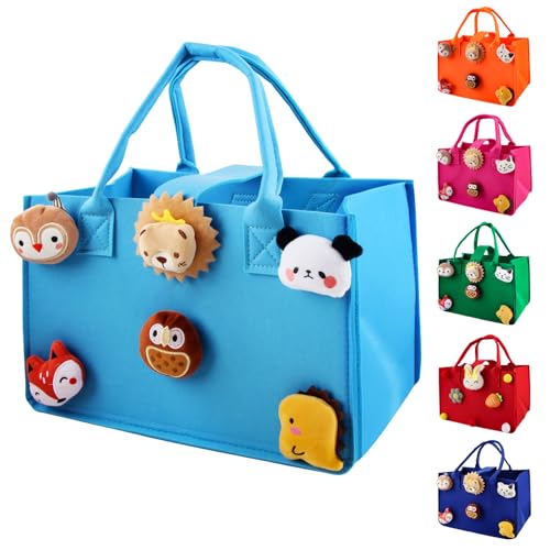 Dwafill Children's Shopping Basket, 30 x 20 x 18 cm, Felt Bag, Small, Colourful, Small Felt Bag with Handle, Basket Bag Children, Toy Bag Boy, as a Gift Bag for the Holidays (Sky Blue, M)