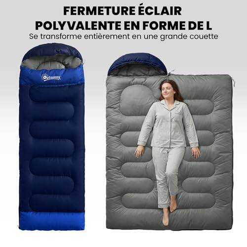 Sac de couchage 300 g/m² Outsunny avec section tête isolante et zippée - 4