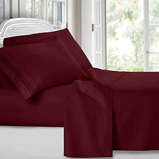 Clara Clark 1800 Premier Series 4pc Bed Sheet Set - King, Burgundy Red