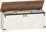 Hzuaneri 47.2' Storage Chest, Large Storage Trunk with 2 Hinges, Farmhouse Wooden Box Bench, Lift-Top Organizer Chest, Entryway Trunk for Bedroom, Living Room, White and Brown SB12114X