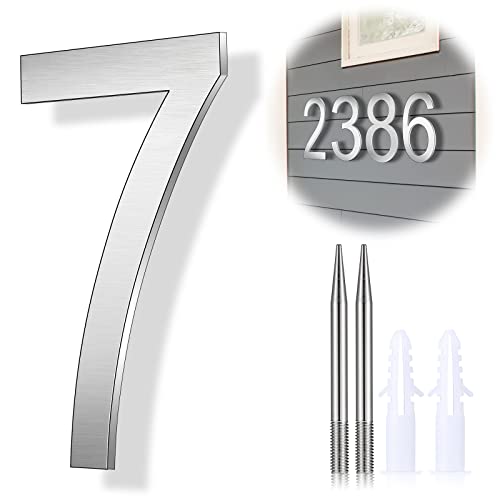 8 Inch House Number Modern House Numbers 304 Stainless Steel Home Address Number With Screws And Floating Mounts, Easy To Install, Silver (Number 7) #TOP30