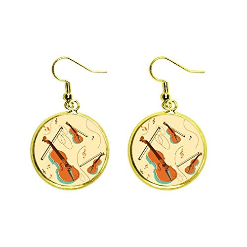 Violín pauta ear dangle joyería mujer con pendientes dorados