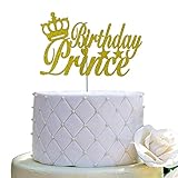 Birthday Prince Cake Topper for Prince Birthday Party Decorations,Double Sided Gold Glitter