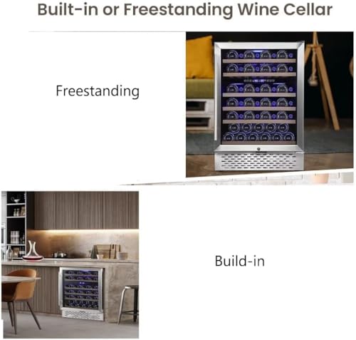 GarveeHome 51 Bottle Wine Cooler Upgraded, Dual Zone 24" Wine Fridge Cooler, Seamless Stainless Steel Design, Digital Temperature Control, Built-in or Freestanding, Glass Door, Quiet Compressor