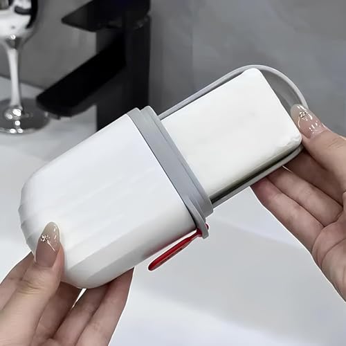 Image of Wall Mounted Soap Box with Flip Cover and Drain Tray | Detachable Inner Support | Adhesive Sticker Installation | ABS Soap Holder for Bathroom (Soap Dish Box)