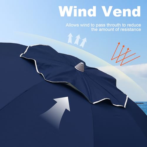 Image of AMMSUN 7ft Beach Umbrella with Sand Anchor Sand Screw, Tilt, Windproof, Sun Protection,UPF 50+ Silver Coating Inside and Telescoping Pole for Outdoor Patio (Solid Navy)
