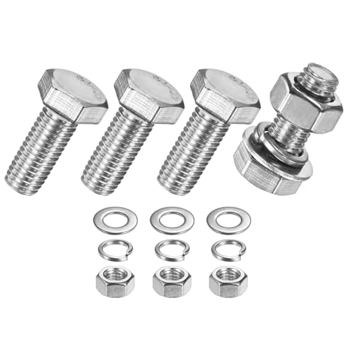 M METERXITY 4-Pack Hex Head Screw Bolt with Nuts Flat &amp; Lock Washers M10x25mm Stainless Steel Bolts and Nuts Kit Fully Threaded Metric Bolt Assortment for Equipment/Machinery