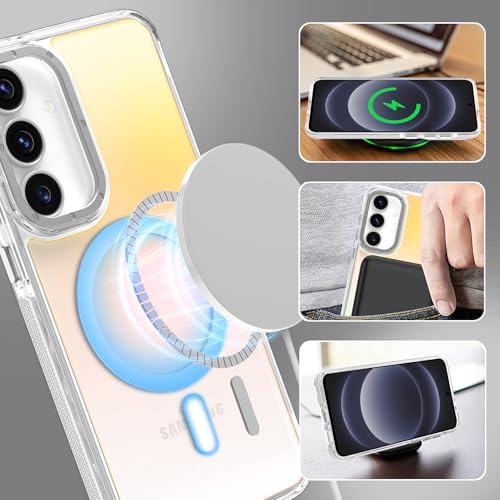 Image of Magnetic Case for Samsung Galaxy S25 FE 5G [Compatible with Magsafe] [Cute Fashion Fluorescent Design] [1 Screen Protector] Slim Translucent Matte Case for Galaxy S25 FE 5G 6.7 inch, White