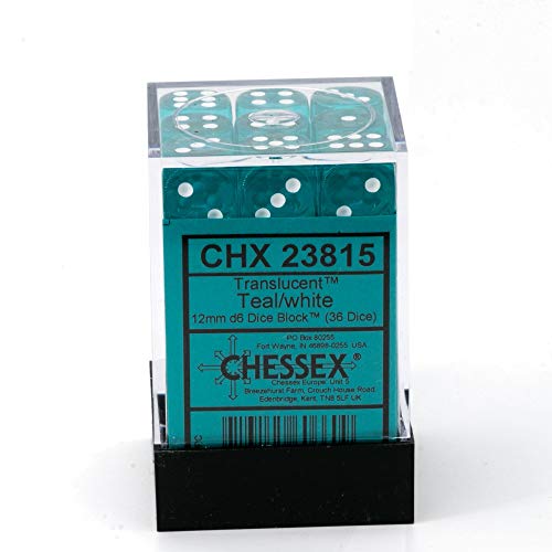 Chessex-Chx23815-Dice-Translucent-36D6-Set-12-mm-TealWhite