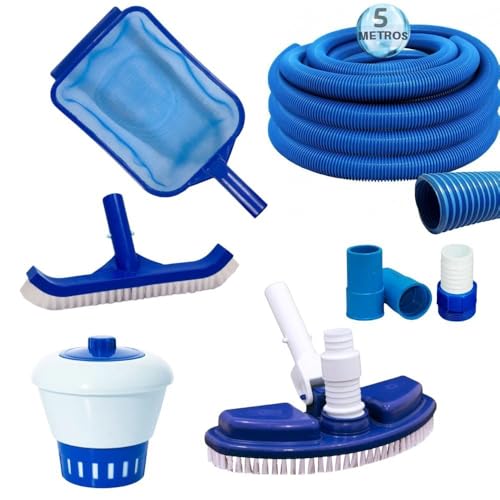 Kit Limpeza Piscina Aspirador Mangueira Clorador Mangueira Flutuante Adaptador Ponteira Escova Curva