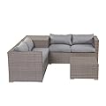 TOP HOME SPACE 4-Piece Patio Conversation Sets Outdoor Sectional Sofa Wicker Furniture Set Patio Storage Furniture with Cushions (Light Gray)
