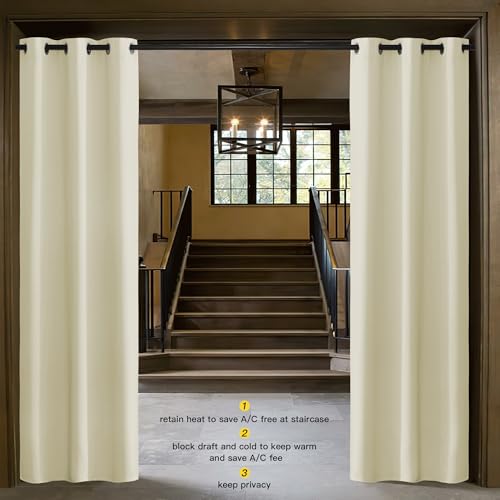 Image of NICETOWN Door Curtain for Doorway Privacy, Curtains 80 Inch Length, Room Divider Curtain Cover, Blackout Temporary Insulated Closet Curtain for Bedroom Closet (1 Panel, 6.7ft Tall x 2.8ft Wide, Beige)