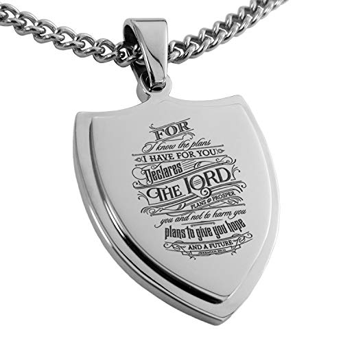 Tioneer Stainless Steel Hope & Future Jeremiah 29:11 Shield Pendant Necklace