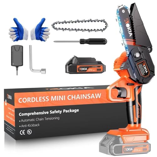 Mini Chainsaw, 20V Cordless 4 Inch Electric Handheld Chainsaw with 1.5AH Batteries, Lightweight Battery Powered Saw for Tree Trimming, Fruit Tree Pruning, Yard Work, Gifts for Men Women, Orange