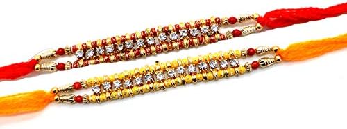 Set of Two Rakhi, 14 Stone Rakhi thread, Raksha Bandhan Gift for your Brother Vary Color., Stone