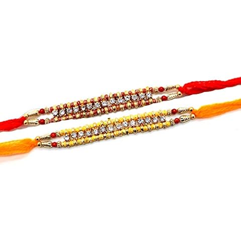 Khandekar Set of Two Rakhi, 14 Stone Rakhi Thread, Raksha Bandhan Gift for Your Brother, Rakhi for Brother, Vary Color and Multi Design Cover