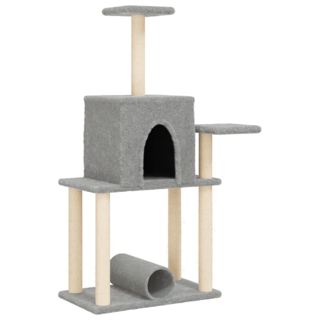 Arbre à chat gris clair 122 cm avec griffoirs en sisal naturel