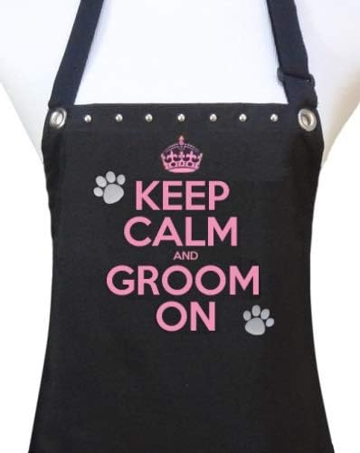 Trendy Salon Aprons Waterproof Pet Dog Grooming Groomers Apron, Keep Calm Groom On (Pink)