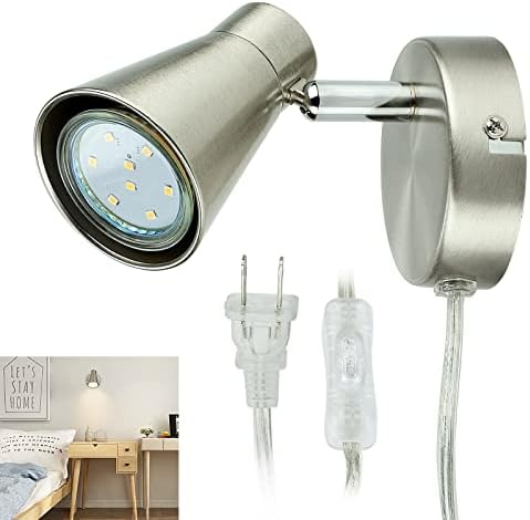 DLLT Track Lights Plug-in, Small Directional Wall Spotlight, Flush Mount Hallway Ceiling Light Fixture for Bedside, Hallway, Headboard Picture, Kitchen, Bedroom, Office, Warm White