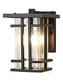 Retro Outdoor Wall Light Small Outside Wall Lamp with Clear Seeded Glass Shade 10'H Exterior Light Fixtures Wall Mount IP65 Waterproof Outdoor Porch House Lighting Exterior Wall Lantern E26,Black