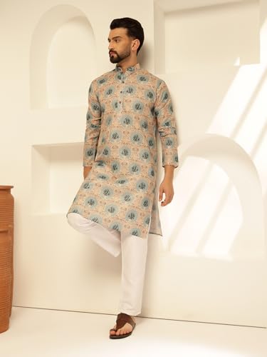 Image of SOJANYA (Since 1958 Men's Cotton Linen Geometric Print Long Kurta