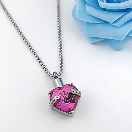 Urn Necklaces for Ashes "Always in My Heart" Heart Cremation Jewelry Memorial Pendant Birthstone Necklace (July URN)
