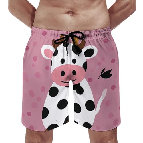Mens Shorts Cute Cow Polka Dot Men Swim Trunks Quick-Dry Beach Shorts with Drawstring Pocket Bathing Suit