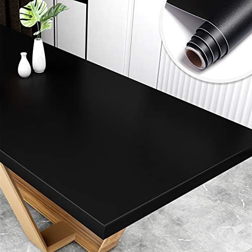 Yenhome Matt Black Vinyl Removable Wall Paper Decorative Kitchen Cabinet Liner Self Adhesive Drawer and Shelf Liner Waterproof Peel and Stick Wallpaper for Bedroom Living Room Decor 24 x 118 inch