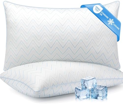 DIORIS Cooling Pillows Queen Size Set of 2 - Luxury Hotel Collection Bed Pillows for Sleeping, Breathable Medium Firm Down Alternative Microfiber Filled Pillows for Back, Stomach Sleepers