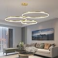 Gold LED Modern Chandelier, 3-Ring Pendant Light Fixture, Dimmable 3000K-6500K, Adjustable Hanging Ceiling Light Over Table for Dining Room, Kitchen Island, Living Room, Bedroom, Entryway