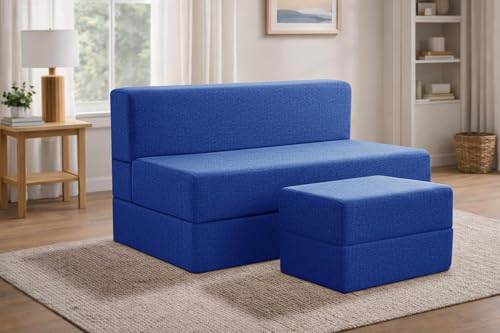 Image of Rosebell Foldable Sofa-Cum-Bed with Ottoman | 3-in-One Foldable Sofa, Lounger & Bed-4x6 Feet Two Seater- Perfect for Home & Office -Blue-Color