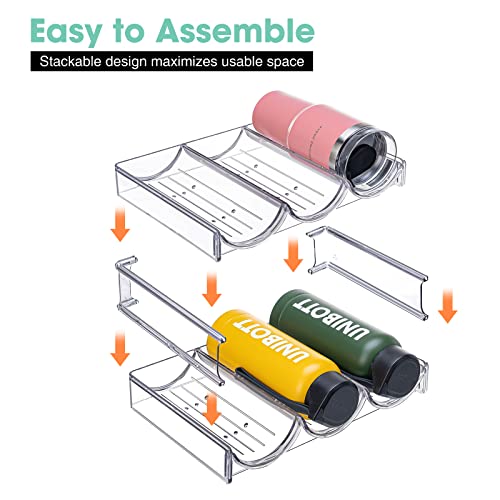 Puricon Stackable Water Bottle Organizer For Cabinet, Clear Bottle Storage Rack Plastic Bottle Holder For Insulated Sports Flask Kids Bottles Travel Mug Tumbler Organizer For Kitchen Pantry -4 Pack #TOP4