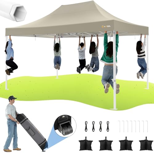 Image of HOTEEL Tents for Parties 10x15 Pop Up Canopy Tent Heavy Duty Instant Outdoor Canopy Commercial Event Tent Wedding with Roller Bag, UV 50+ & Upgraded No Water Accumulation, Thick Hexagonal Legs, Khaki