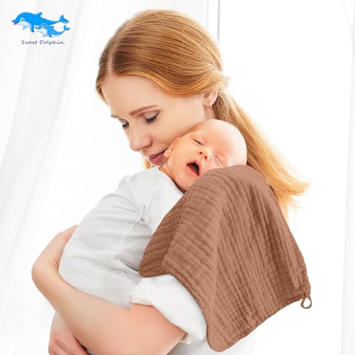 Image of SWEET DOLPHIN 12 Pack Muslin Burp Cloths Large 100% Cotton Burping Clothes for Baby Drool - Absorbent and Soft Boys & Girls Milk Spit Up Rags for Newborn Essentials Registry - Muted Terracotta
