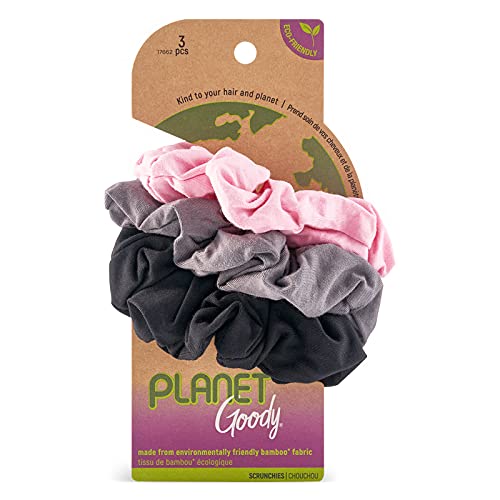 Goody Planet Goody Sustainable Women's Hair Elastic Scrunchies, Neutral Colors, Gray, Pink and Black, 3 Count