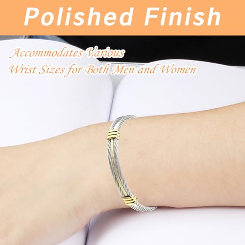 Bracelet for Women Gold and Silver Two Toned Style Stainless Steel Cable Cuff Bracelets Jewelry for Men and Women Adjustable Twisted Cable Bangle3
