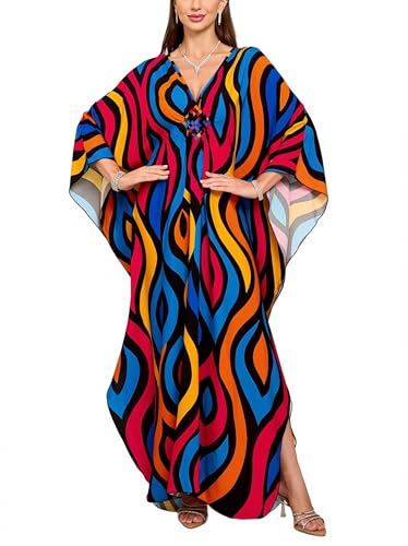 Image of KEYLORTING Plus Size Kaftan Dress Women, African Moo Moo Print Caftan, Batwing Dress, Beach Cover Up for Party and Loungewear