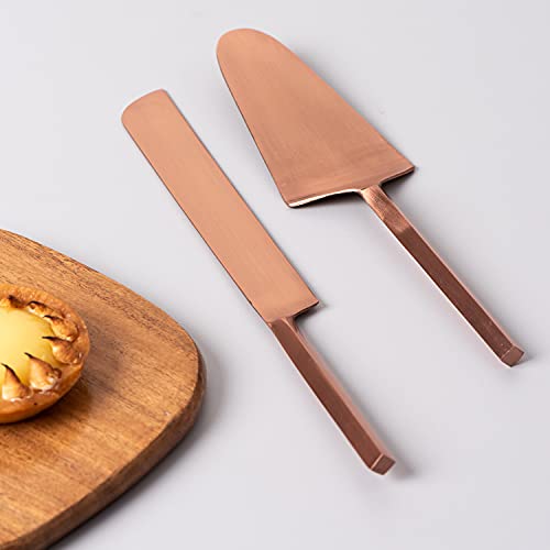 Image of nestroots Golden Stainless Steel Cake Server Set of 2 | Knife & Server (9-Inch Each) with Wooden Handle | Ideal for Cake Cutting, Dessert Serving & Parties | Elegant & Durable Design