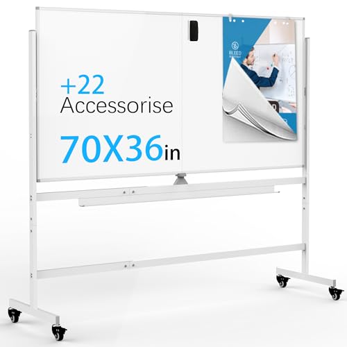 Image of White Board Dry Erase Magnetic Board 70 x 36 Double Sided Rolling Whiteboard, Large whiteboard with Stand,Big White Board for Office, School,Home